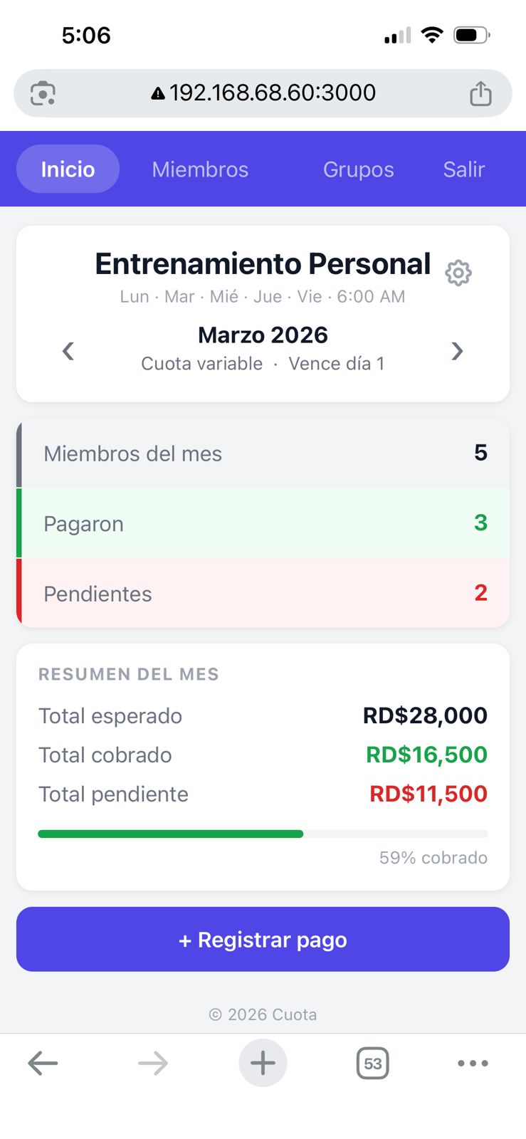 Dashboard de Cuota