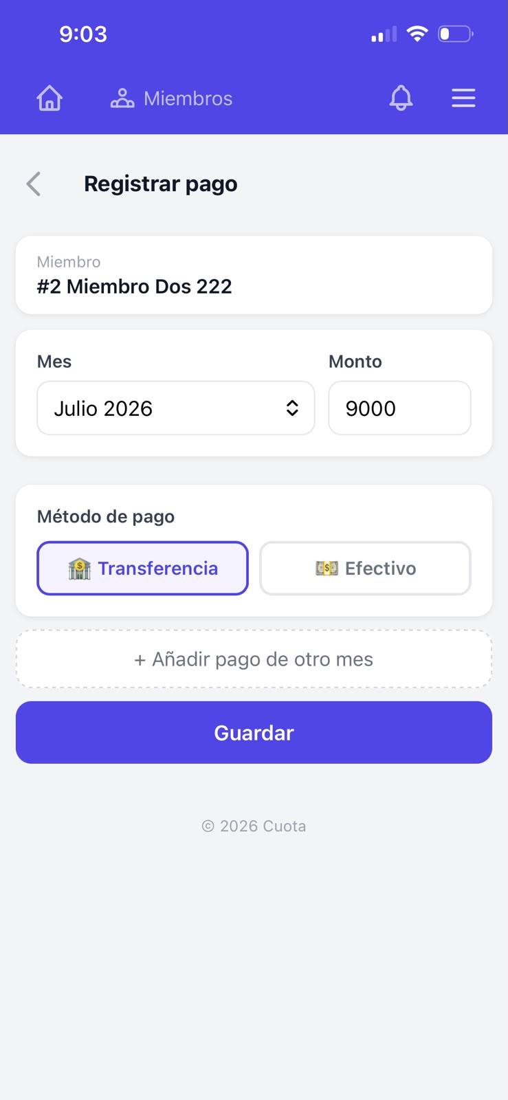 Registrar pago
