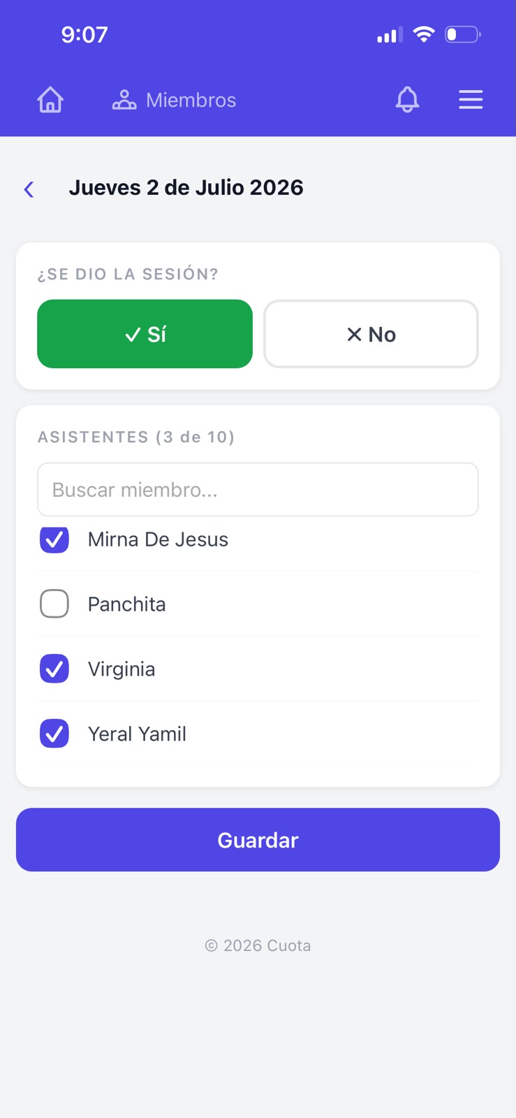 Registrar sesión